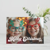 Retro-Weiß-Script Frohe Weihnachten Ein Foto (Stehend Vorderseite)