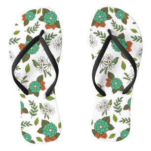 Retro Weiß und Grün Floral Badesandalen