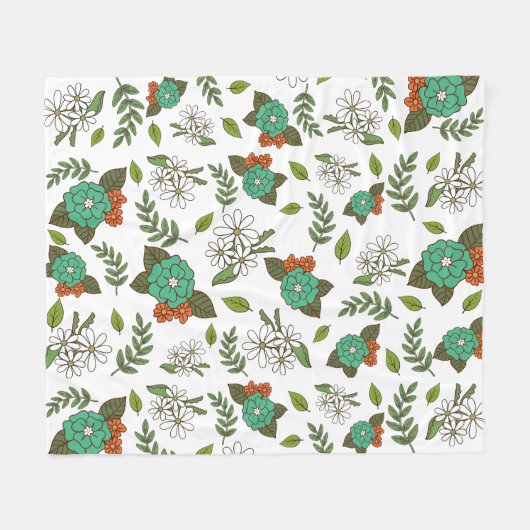 Retro Weiß und Grün Floral Fleecedecke (Vorderseite (Horizontal))