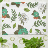 Retro Weiß und Grün Floral Geschirrtuch (Gefaltet)