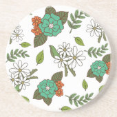 Retro Weiß und Grün Floral Getränkeuntersetzer (Vorne)