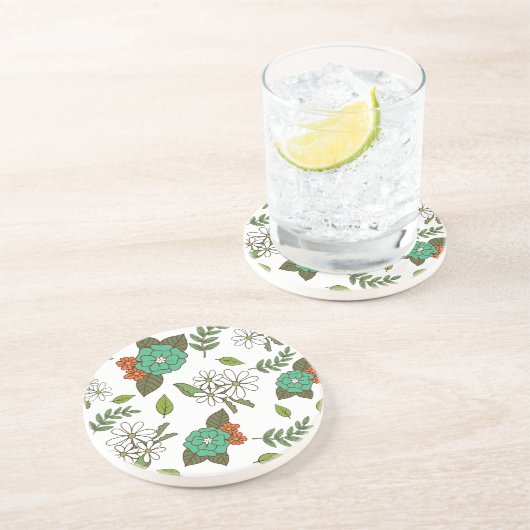 Retro Weiß und Grün Floral Getränkeuntersetzer (Seite)