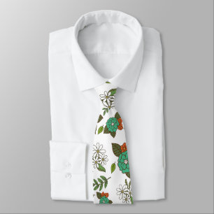 Retro Weiß und Grün Floral Krawatte