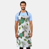 Retro Weiß und Grün Floral Schürze (Getragen)