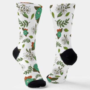 Retro Weiß und Grün Floral Socken