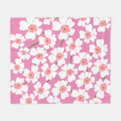 Retro Weiß und Rosa Blume Ästhetisches Muster Fleecedecke (Vorderseite (Horizontal))