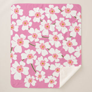 Retro Weiß und Rosa Blume Ästhetisches Muster Sherpadecke