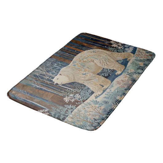 Retro-Weißbär boho Winterwald Badematte (Schrägansicht)