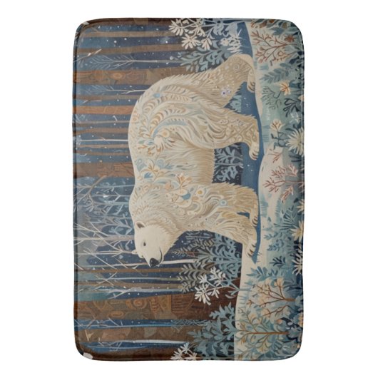 Retro-Weißbär boho Winterwald Badematte (Vorderseite Vertikal)