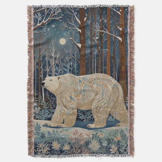 Retro-Weißbär boho Winterwald Decke (Vorderseite Vertikal)