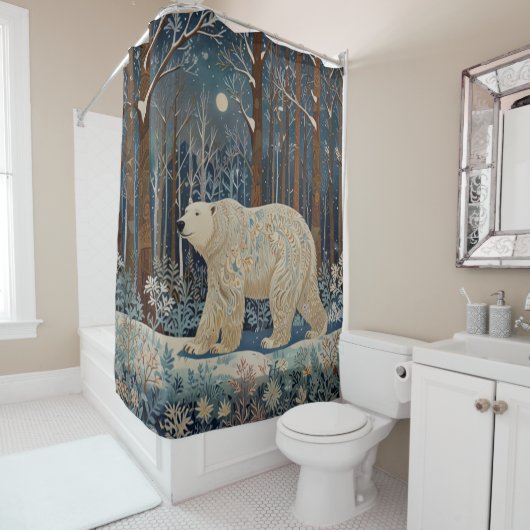 Retro-Weißbär boho Winterwald Duschvorhang (Beispiel)
