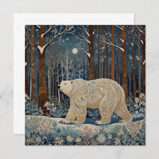 Retro-Weißbär boho Winterwald Einladung (Vorne/Hinten)