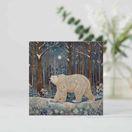 Retro-Weißbär boho Winterwald Einladung (Stehend Vorderseite)