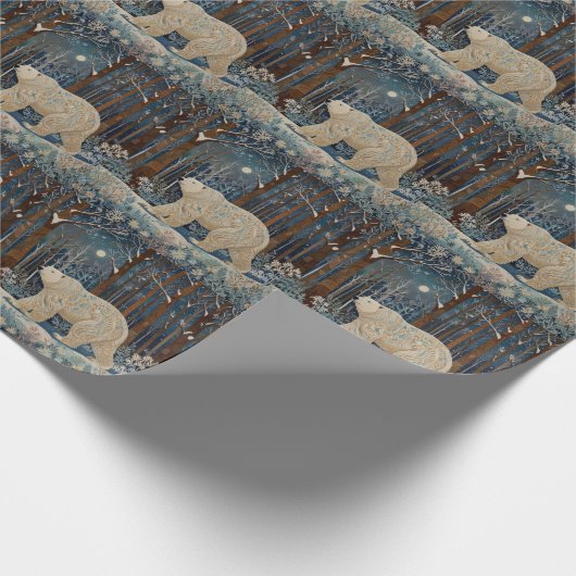 Retro-Weißbär boho Winterwald Geschenkpapier (Ecke)