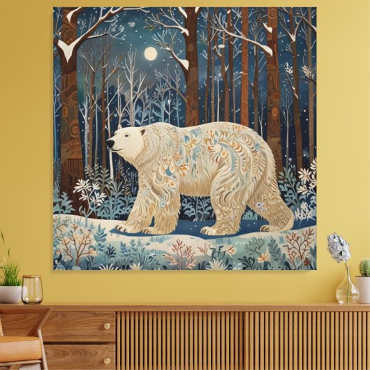 Retro-Weißbär boho Winterwald Leinwanddruck (Insitu (Wohnzimmer))
