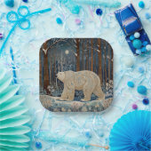 Retro-Weißbär boho Winterwald Pappteller (Party)