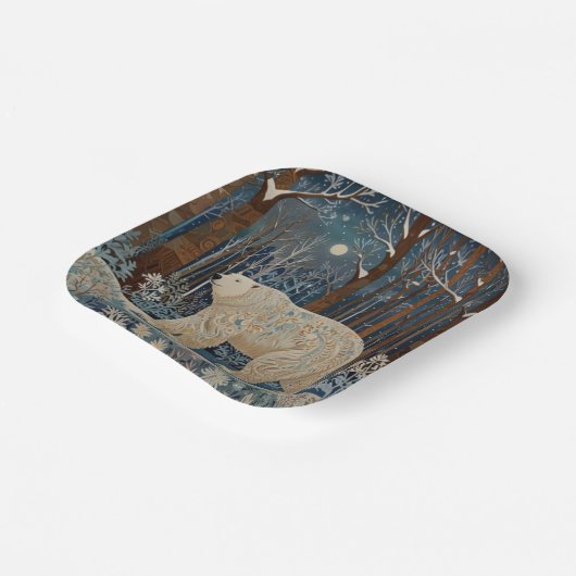 Retro-Weißbär boho Winterwald Pappteller (Gewinkelt)