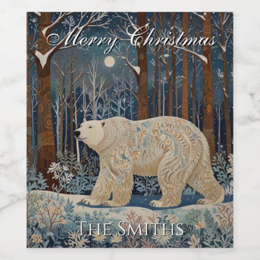 Retro-Weißbär boho Winterwald personifizieren Weinetikett (Einzelnes Label)