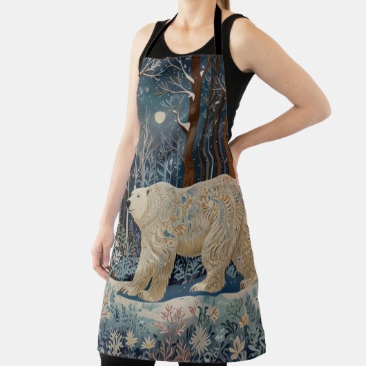 Retro-Weißbär boho Winterwald Schürze (InSitu)