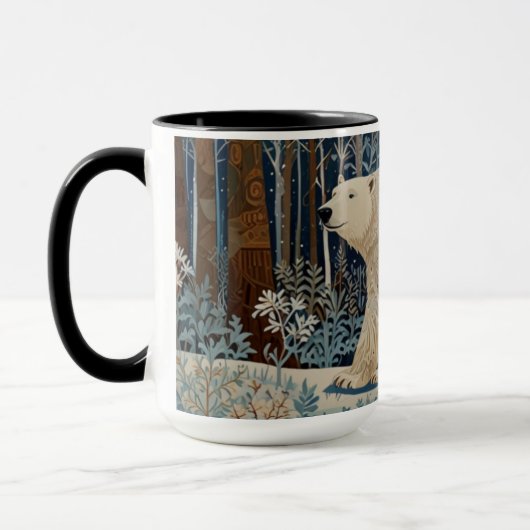 Retro-Weißbär boho Winterwald Tasse (Links)