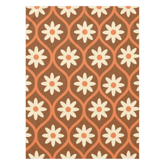 Retro Weiße Blume auf braunem Vintagem Ogee Tischdecke (Vorderseite)