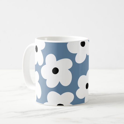 Retro Weiße Blume Kaffeetasse (Vorderseite Links)