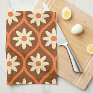 Retro weiße Blumen auf braunem Mid Century Ogee Geschirrtuch