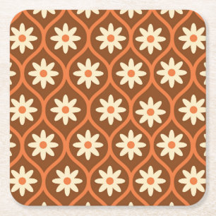 Retro Weiße Blumen auf braunem vintage Ogee Rechteckiger Pappuntersetzer