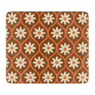 Retro Weiße Blumen auf braunem vintage Ogee Schneidebrett