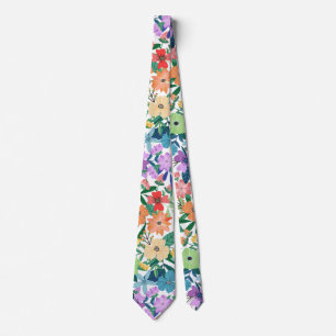 Retro Weiße Regenbogen-Blumen Muster Krawatte