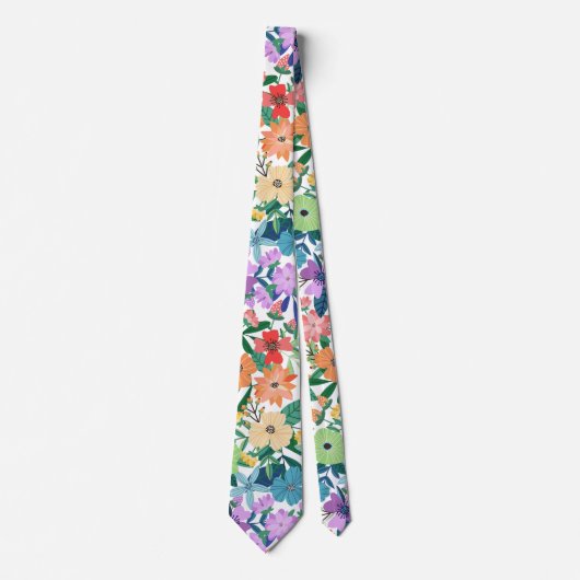 Retro Weiße Regenbogen-Blumen Muster Krawatte (Vorderseite)