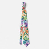Retro Weiße Regenbogen-Blumen Muster Krawatte (Rückseite)