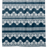 Retro-weiße Spitze mit Schmetterlingen auf dunkelb Duschvorhang (Vorderseite)