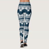 Retro-weiße Spitze mit Schmetterlingen auf dunkelb Leggings (Rückseite)