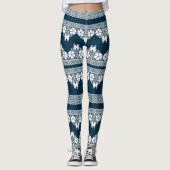 Retro-weiße Spitze mit Schmetterlingen auf dunkelb Leggings (Vorderseite)