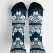 Retro-weiße Spitze mit Schmetterlingen auf dunkelb Socken (Oben)