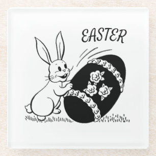 Retro Weißer Bunny und Ostereier Glasuntersetzer