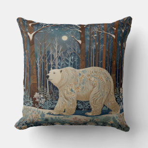 Retro weißer Eisbär Boho-Waldlandschaft Kissen