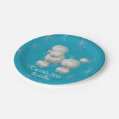 Retro weißer Pudel-kundenspezifischer Pappteller (Schrägansicht)