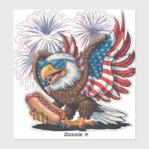Retro Weißkopfseeadler Hotdog Amerikanische Flagge Aufkleber