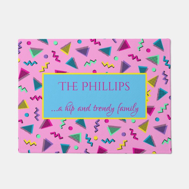 Retro Welcome 1980s hell und farbenfroh Fußmatte (Vorderseite)