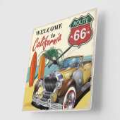 Retro "Welcome to California" Route 66 poster, Quadratische Wanduhr (Winkel)