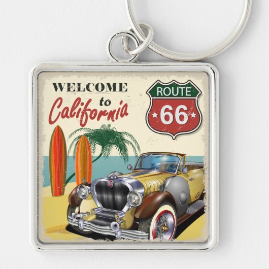 Retro "Welcome to California" Route 66 poster, Schlüsselanhänger (Vorne)