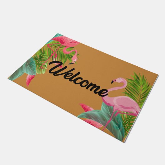 Retro Welcome Tropical Flamingos Doormat Fußmatte (Schrägansicht)