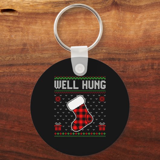 Retro Well Hung Ugly Christmas Sweater Couples Mat Schlüsselanhänger (Vorderseite)
