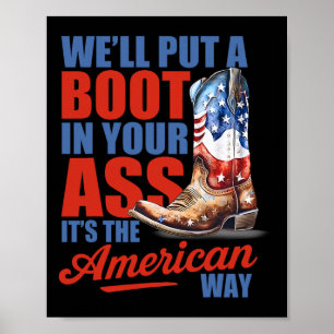 Retro We'll Put A Boot Western Cowgirl USA-Flagge Poster