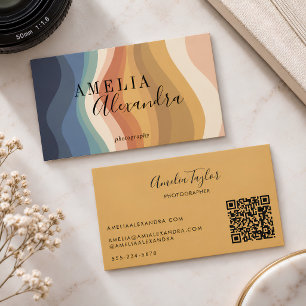 Retro-Welle Boho Erdtöne Name QR Fotograf Visitenkarte