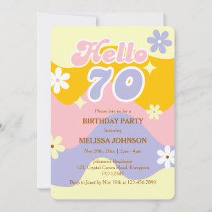 Retro-Welle Groovy-Blume Hallo 70. Geburtstag Einladung