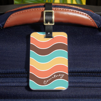 Retro-Welle Groovy Türkisbraun Senf Personalized Gepäckanhänger