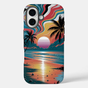Retro-Welle-Sonnenuntergang iPhone 16 Hülle
